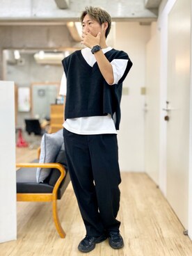 「BASQUE magenta（バスクマゼンタ）のアイテム（ベスト）」を使った、チョキさんさん（メンズ・170cm）の秋コーディネート