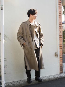 「stein（シュタイン）のアイテム（トレンチコート）」を使った、Suzuさん（メンズ・181cm）の秋コーディネート