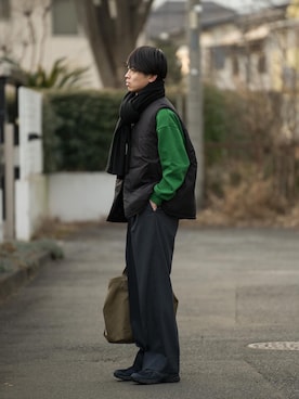 「アイテム（ベスト）」を使った、Suzuさん（メンズ・181cm・20代）の冬コーディネート