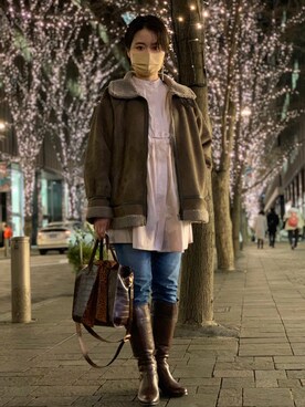 「SpRay（スプレイ）のアイテム（ムートンコート）」を使った、miu☺︎さん（レディース・160cm）の冬コーディネート