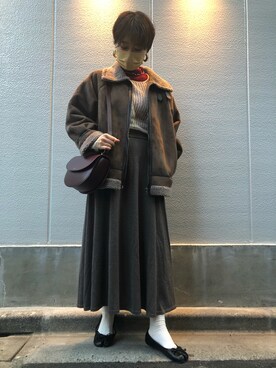 「SpRay（スプレイ）のアイテム（ムートンコート）」を使った、miu☺︎さん（レディース・160cm）の冬コーディネート