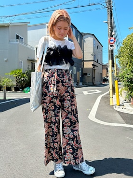 「アイテム（チューブトップ）」を使った、miu☺︎さん（レディース・160cm）の夏コーディネート