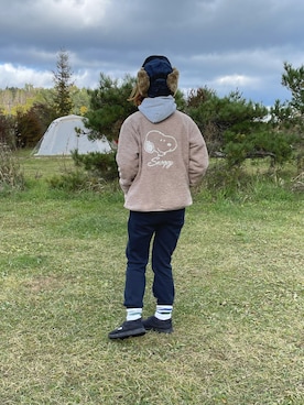 「キャンプスタイル」｜「アイテム（ノーカラーコート）」を使った、yukariさん（レディース・168cm）の秋コーディネート