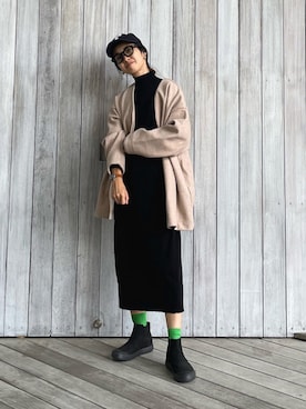 「カラーソックス」｜「アイテム（ノーカラーコート）」を使った、yukariさん（レディース・168cm）の秋コーディネート