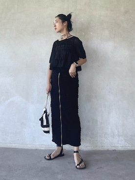 「florist（フローリスト）の【Instagramでバズってる】【2Way】パールチェーンのストライプ柄 or チェック柄ミニショルダーバッグ/ハンドバッグ（ショルダーバッグ）」を使った、yukariさん（レディース・168cm）の夏コーディネート