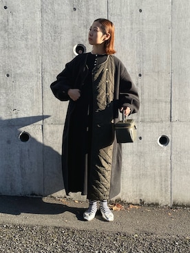 「スクエアトゥ」｜「アイテム（ノーカラーコート）」を使った、yukariさん（レディース・168cm）の冬コーディネート