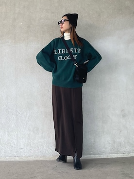 「ロゴニット」｜「アイテム（ワンピース/ドレス）」を使った、yukariさん（レディース・168cm）の冬コーディネート