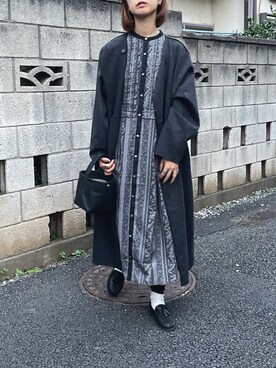 「オールブラック」｜「アイテム（ノーカラーコート）」を使った、yukariさん（レディース・168cm）の秋コーディネート