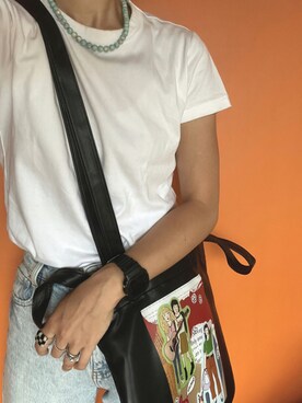 「VACANCY（ヴァカンシー）の【Akari Kuramoto×VACANCY】コラボコラージュイラストマルチトート（トートバッグ）」を使った、yukariさん（レディース・168cm）の夏コーディネート