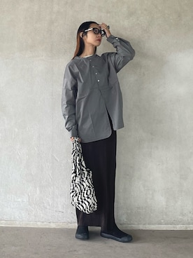 「Fizz（フィズ）の【maiko_wear × Fizz コラボ】　スタンドカラーデザインシャツ（シャツ/ブラウス）」を使った、yukariさん（レディース・168cm）の秋コーディネート