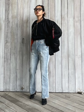 「EDWIN」｜「アイテム（MA-1）」を使った、yukariさん（レディース・168cm）の秋コーディネート