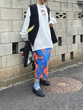 「VACANCY（ヴァカンシー）の【Akari Kuramoto×VACANCY】コラボコラージュイラストマルチトート（トートバッグ）」を使った、yukariさん（レディース・168cm）の秋コーディネート