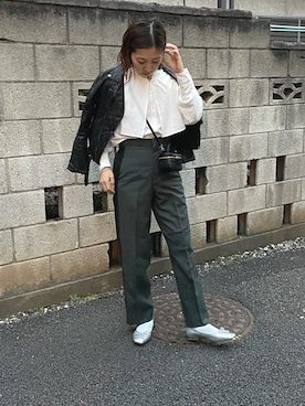 「スクエアトゥ」｜「アイテム（ライダースジャケット）」を使った、yukariさん（レディース・168cm）の冬コーディネート