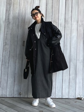 「select MOCA by son（セレクトモカバイソン）のアイテム（ジャンパースカート）」を使った、yukariさん（レディース・168cm）の冬コーディネート