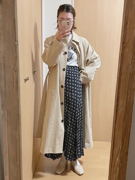 「スクエアトゥ」｜「アイテム（ステンカラーコート）」を使った、yumiさん（レディース・157cm）の春コーディネート