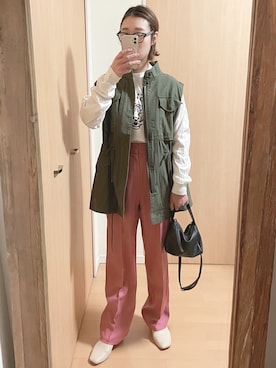 「カラー×コーデ」｜「アイテム（スラックス）」を使った、yumiさん（レディース・157cm）の春コーディネート