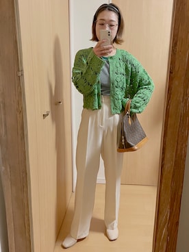 「アイテム（ボストンバッグ）」を使った、yumiさん（レディース・157cm）の春コーディネート