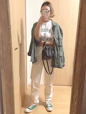 「アイテム（シューズ、グリーン系）」を使った、yumiさん（レディース・157cm）の夏コーディネート