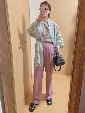 「カラー×コーデ」｜「アイテム（スラックス）」を使った、yumiさん（レディース・157cm）の春コーディネート