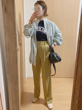 「カラー×コーデ」｜「アイテム（スラックス）」を使った、yumiさん（レディース・157cm）の春コーディネート