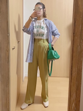 「カラー×コーデ」｜「アイテム（スラックス）」を使った、yumiさん（レディース・157cm）の春コーディネート