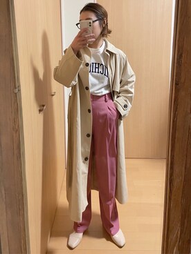 「スクエアトゥ」｜「アイテム（ステンカラーコート）」を使った、yumiさん（レディース・157cm）の春コーディネート