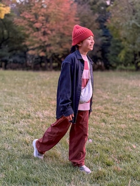 「アイテム（バッグ）」を使った、TARÖSUKEさん（キッズ・151cm）の秋コーディネート