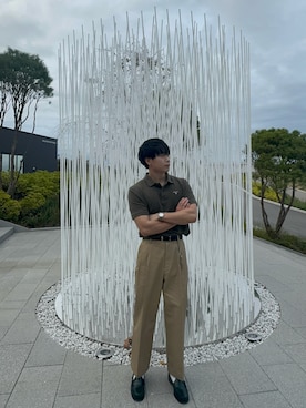 「アイテム（ローファー、グリーン系）」を使った、きょんさん（メンズ・172cm）の秋コーディネート