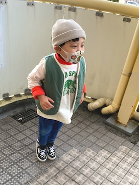 「apres les cours（アプレレクール）のアイテム（ニットキャップ/ビーニー）」を使った、ouka🌈さん（キッズ・110cm）の春コーディネート