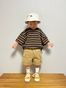 「FRUIT OF THE LOOM（フルーツオブザルーム）のアイテム（帽子）」を使った、ＯＴＯ ☺︎ ‬ＲＩＲＩさん（キッズ・90cm）の春コーディネート