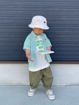 「FRUIT OF THE LOOM（フルーツオブザルーム）のアイテム（帽子）」を使った、ＯＴＯ ☺︎ ‬ＲＩＲＩさん（キッズ・90cm）の春コーディネート