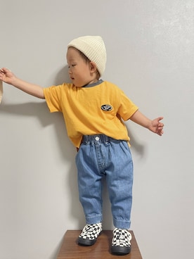「petit main（プティマイン）のアイテム（スリッポン）」を使った、ＯＴＯ ☺︎ ‬ＲＩＲＩさん（キッズ・80cm）の春コーディネート