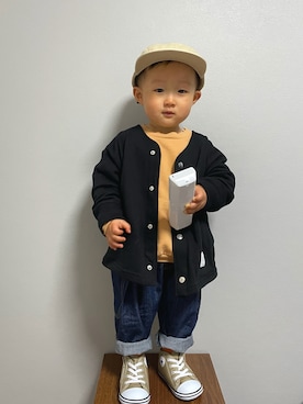 「シンプル」｜「アイテム（ノーカラージャケット）」を使った、ＯＴＯ ☺︎ ‬ＲＩＲＩさん（キッズ・80cm）の冬コーディネート