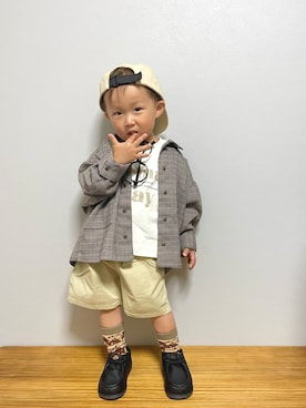 「アイテム（シャツ/ブラウス、ブラウン系）」を使った、ＯＴＯ ☺︎ ‬ＲＩＲＩさん（キッズ・80cm）の春コーディネート