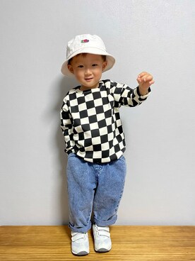 「FRUIT OF THE LOOM（フルーツオブザルーム）のアイテム（帽子）」を使った、ＯＴＯ ☺︎ ‬ＲＩＲＩさん（キッズ・80cm）の秋コーディネート