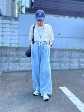 「アイテム（帽子、ブルー系）」を使った、ゆりさん（レディース・154cm）の夏コーディネート