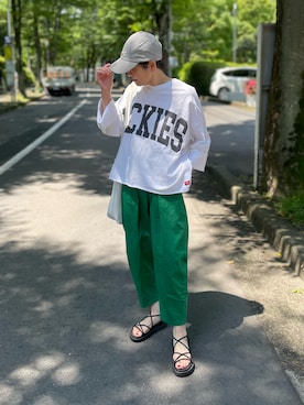 「CANAL JEAN（キャナルジーン）のvia j(ヴィアジェイ) ゴムソール紐サンダル（サンダル）」を使った、ゆりさん（レディース・154cm）の夏コーディネート