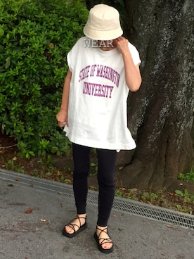 「CANAL JEAN（キャナルジーン）のvia j(ヴィアジェイ) ゴムソール紐サンダル（サンダル）」を使った、ゆりさん（レディース・154cm）の夏コーディネート