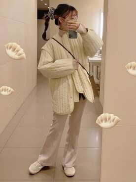 「w closet（ダブルクローゼット）のアイテム（ノーカラージャケット）」を使った、ももち・×・さん（レディース・157cm）の秋コーディネート