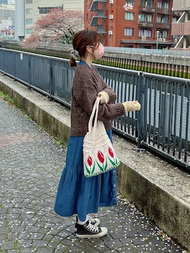 「GU（ジーユー）のアイテム（ワンピース/ドレス）」を使った、ももち・×・さん（レディース・157cm）の春コーディネート