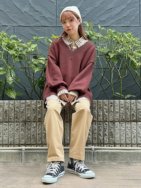 「BEN DAVIS（ベンデイビス）のアイテム（帽子）」を使った、ももち・×・さん（レディース・157cm）の秋コーディネート