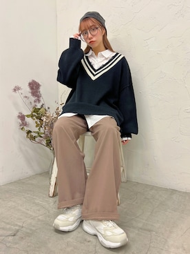 「WEGO（ウィゴー）のアイテム（ハンチング/ベレー帽）」を使った、ももち・×・さん（レディース・157cm）の秋コーディネート
