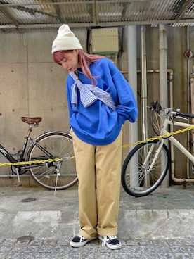 「BEN DAVIS（ベンデイビス）のアイテム（帽子）」を使った、ももち・×・さん（レディース・157cm）の秋コーディネート