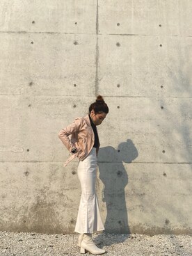 「jouetie（ジュエティ）のアイテム（ライダースジャケット）」を使った、てびちさん（レディース・155cm）の春コーディネート