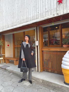 「アイテム（ノーカラージャケット）」を使った、中西真美さん（レディース・163cm）の冬コーディネート