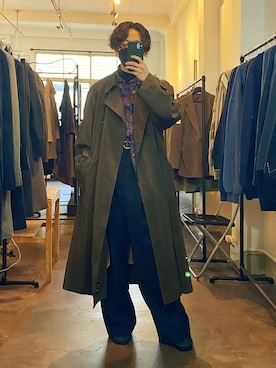 「柄シャツ」｜「アイテム（トレンチコート）」を使った、taiseihukuさん（メンズ・168cm）の冬コーディネート
