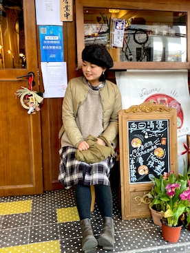 「Mujiのアイテム（ダウンジャケット/コート、グリーン系）」を使った、ananさん（レディース・159cm）の冬コーディネート
