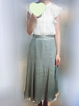「rienda（リエンダ）のミラーサテンスカート（スカート、グリーン系）」を使った、yuuuukaさん（レディース・169cm）の夏コーディネート
