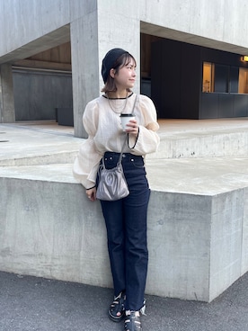 「mystic（ミスティック）のセンターステッチフレアデニム（デニムパンツ）」を使った、chihiroさん（レディース・154cm）の秋コーディネート