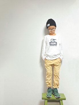 「CHUMS（チャムス）のアイテム（トップス）」を使った、taaaoさん（キッズ・129cm）の秋コーディネート